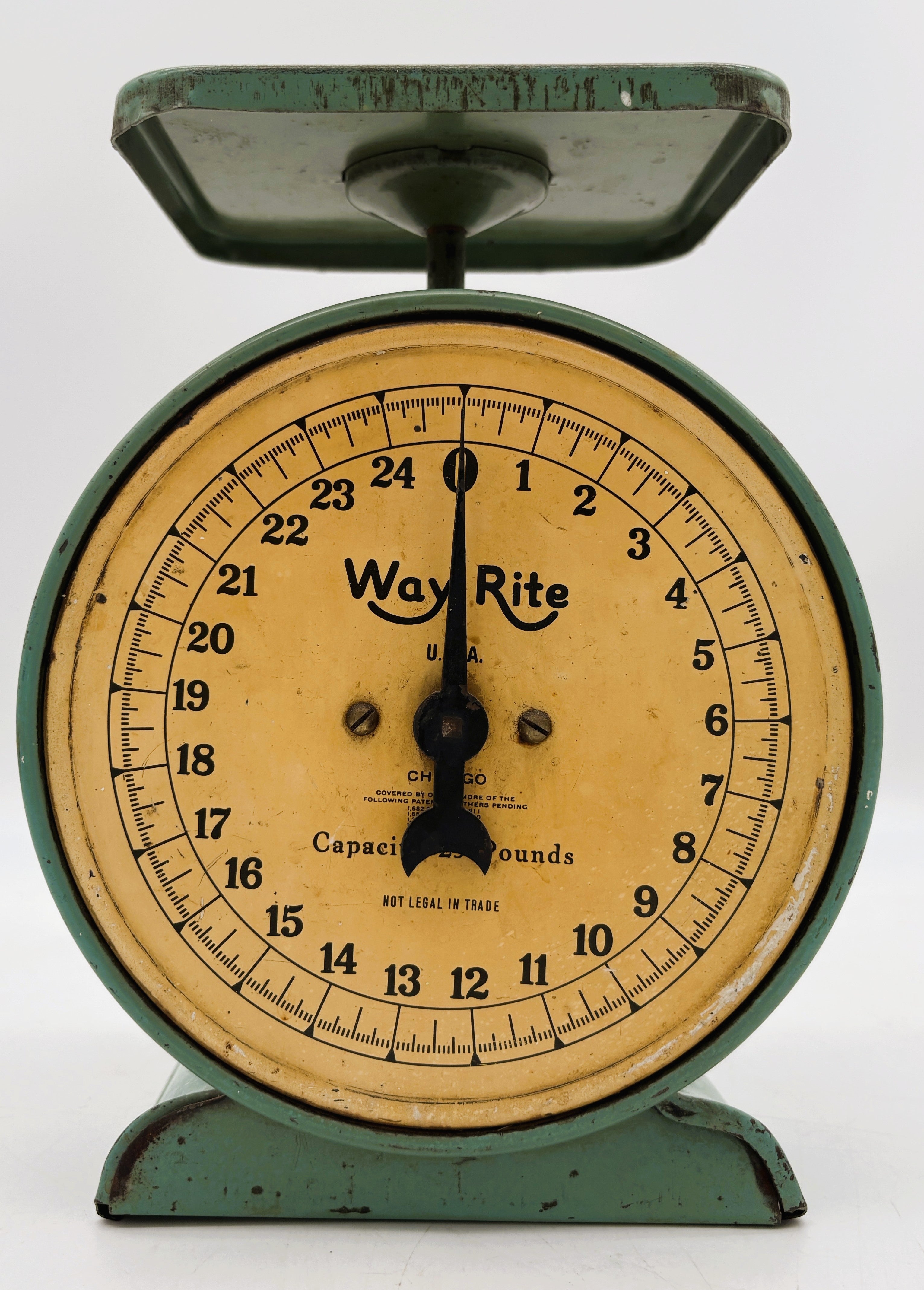 1930s Way Rite Farmhouse Kitchen Scale - Mint Green Mercantile Scale 25 lb Capacity
