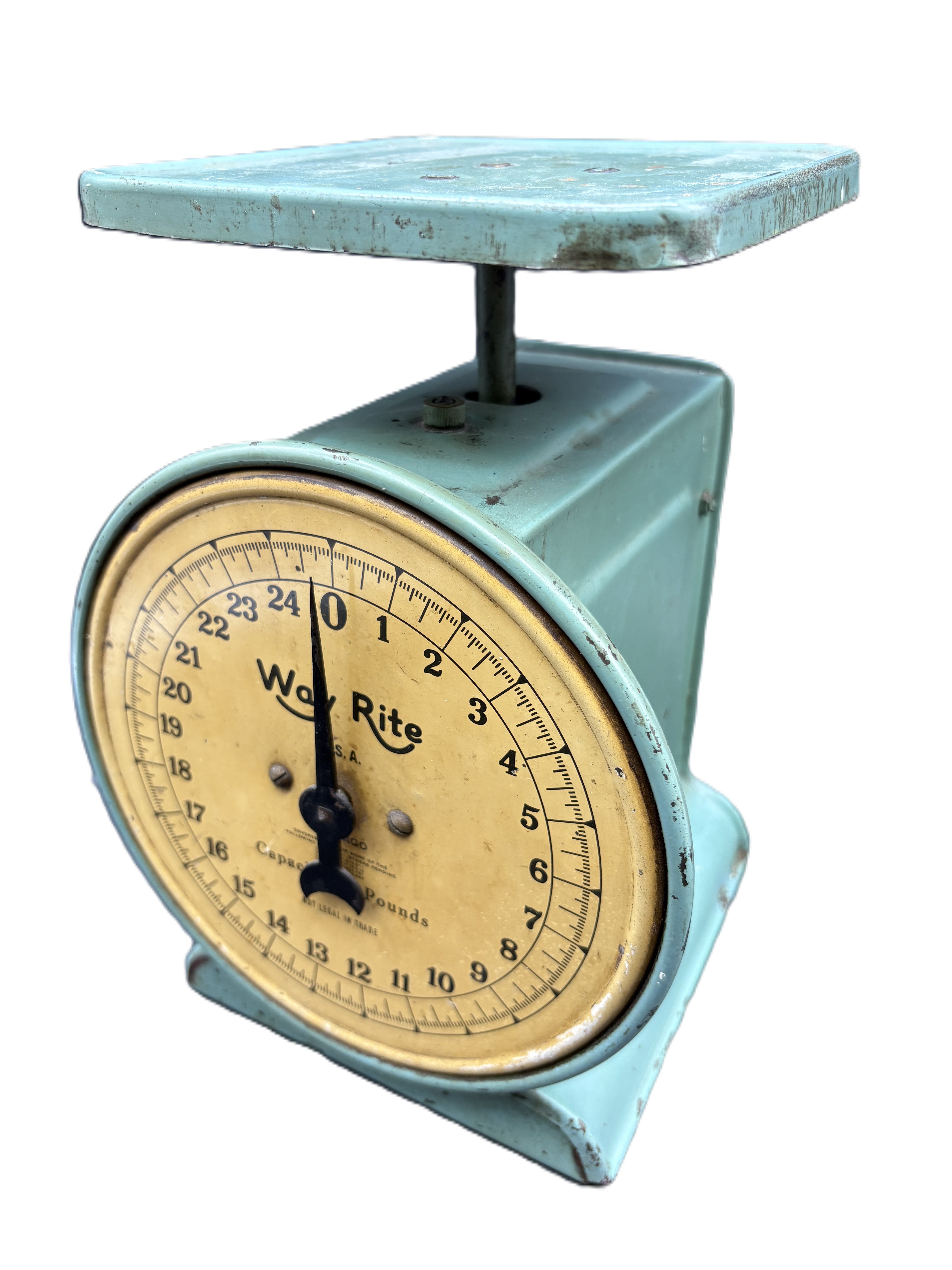 1930s Way Rite Farmhouse Kitchen Scale - Mint Green Mercantile Scale 25 lb Capacity