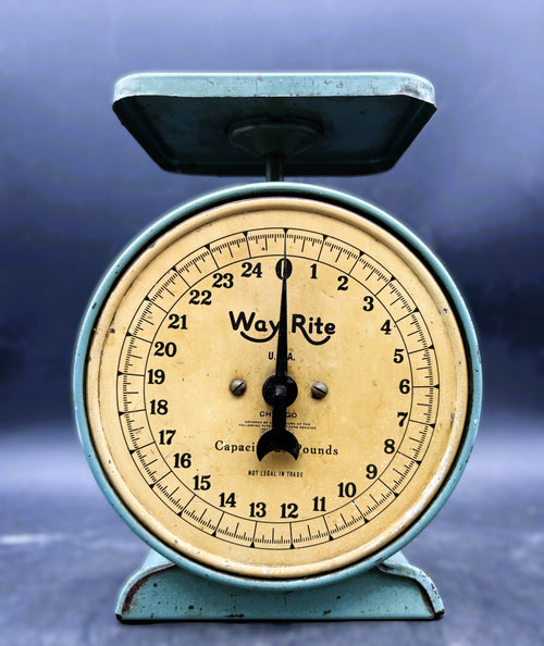 1930s Way Rite Farmhouse Kitchen Scale - Mint Green Mercantile Scale 25 lb Capacity