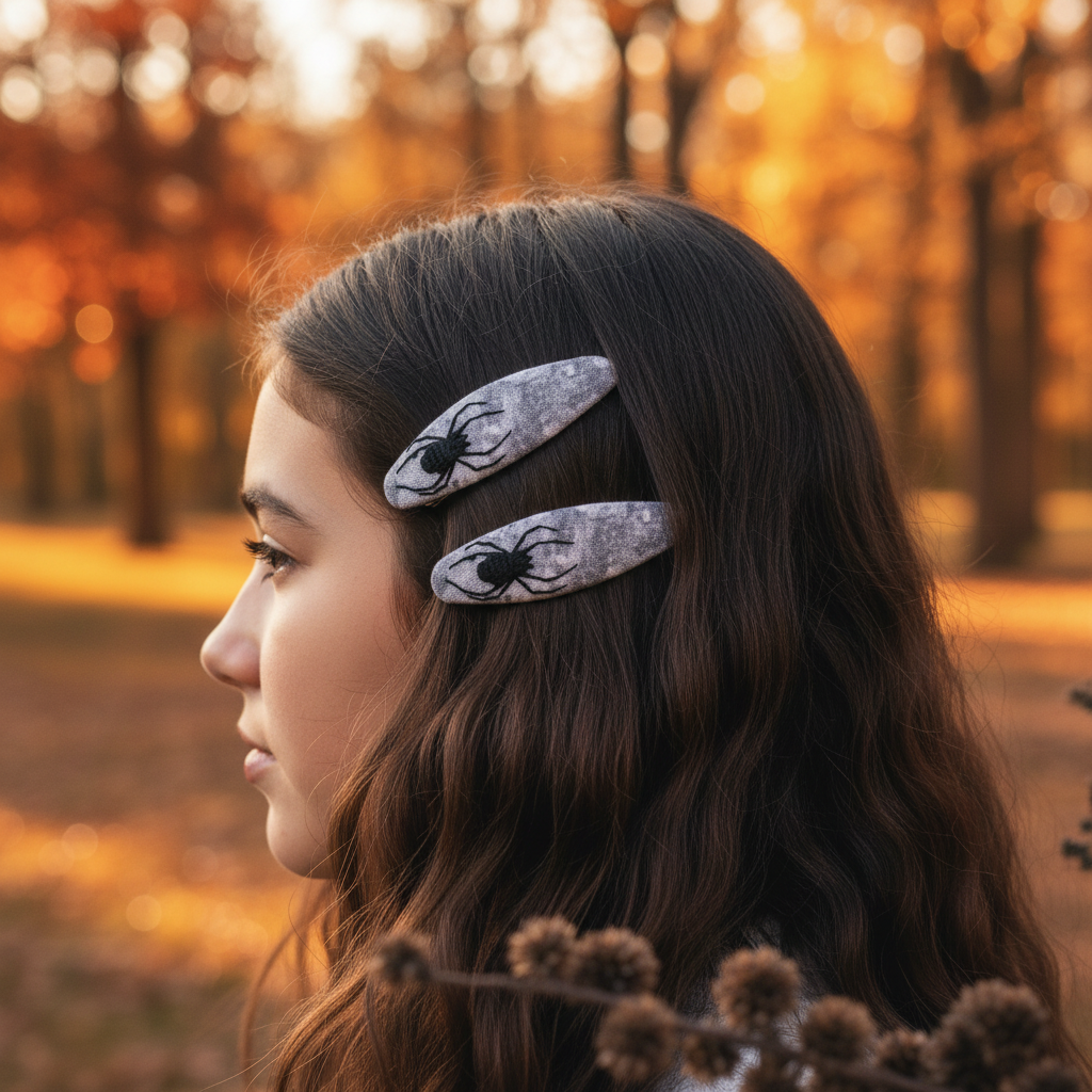 Spider Hand-Embroidered Halloween Hair Clip Barette