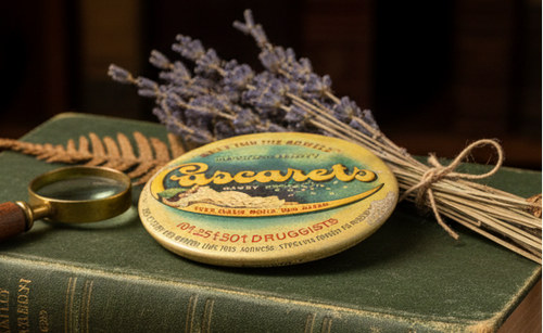 Antique Cascarets Pocket Mirror Advertising Candy Cathartic Wheeling WV Quack Medicine