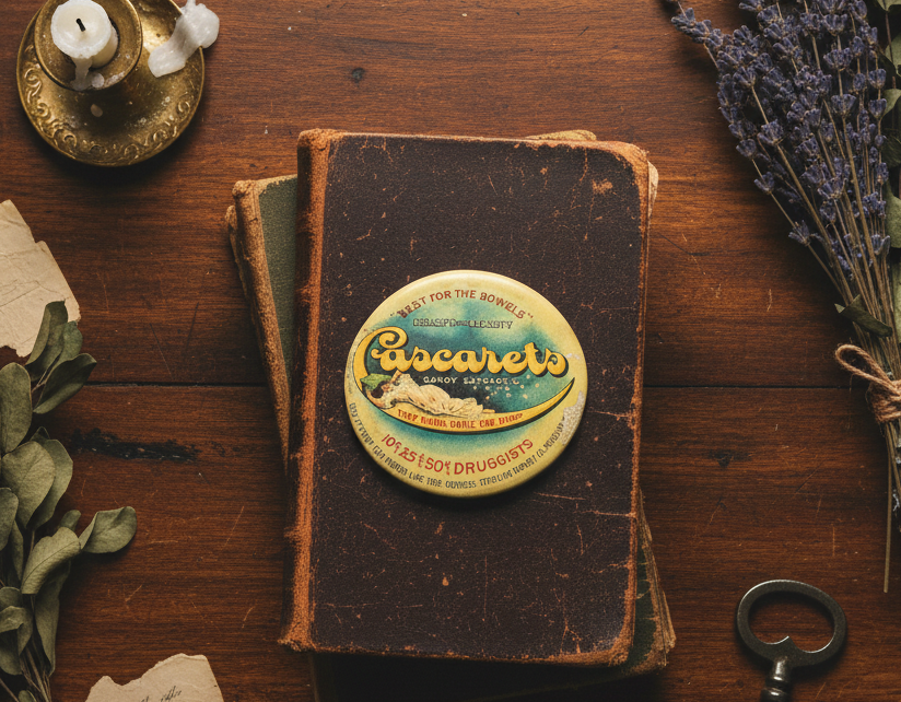 Antique Cascarets Pocket Mirror Advertising Candy Cathartic Wheeling WV Quack Medicine