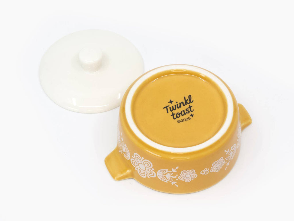 Vintage Pyrex-Inspired Ceramic Trinket Box | Butterfly Gold