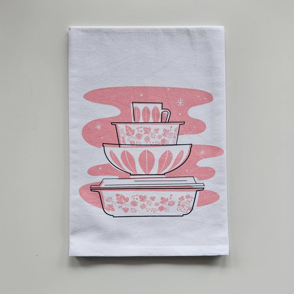 Vintage Pyrex Pink Gooseberry Tea Towel - Premium Cotton Flour Sack Kitchen Towel