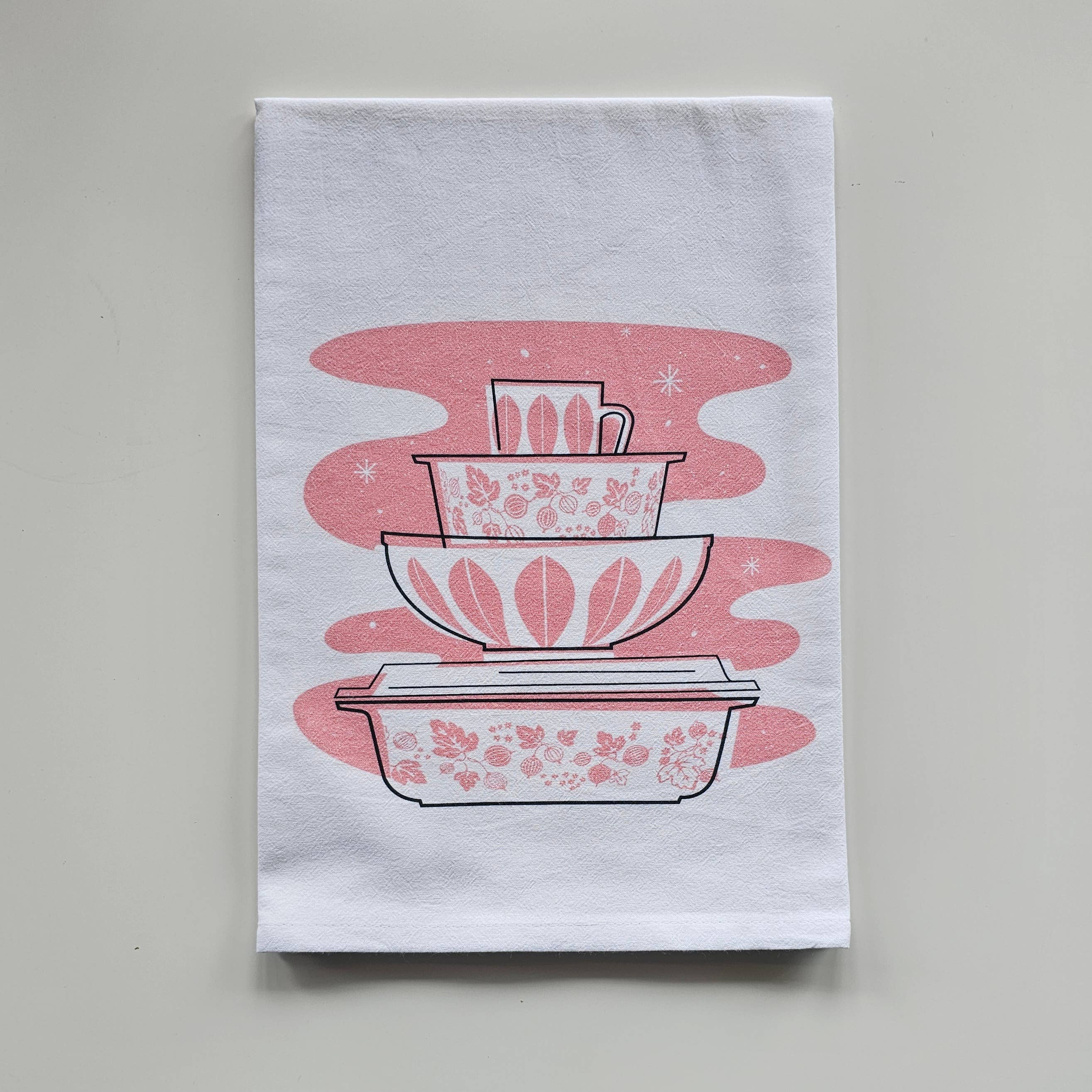 Vintage Pyrex Pink Gooseberry Tea Towel - Premium Cotton Flour Sack Kitchen Towel