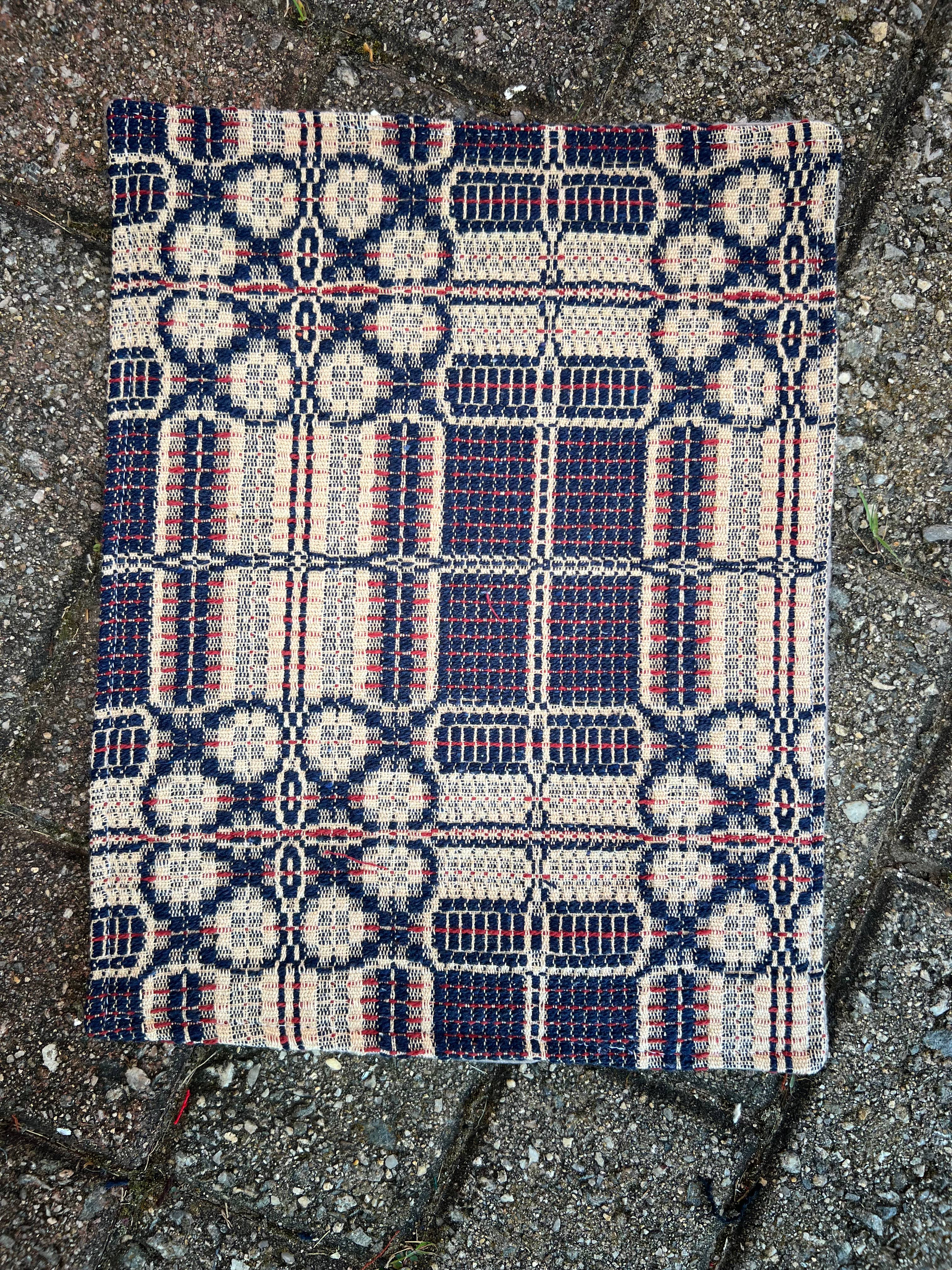 Handmade Coverlet Christmas Stocking — Large 15" x 9" with Flannel Backing & Rusty Bell