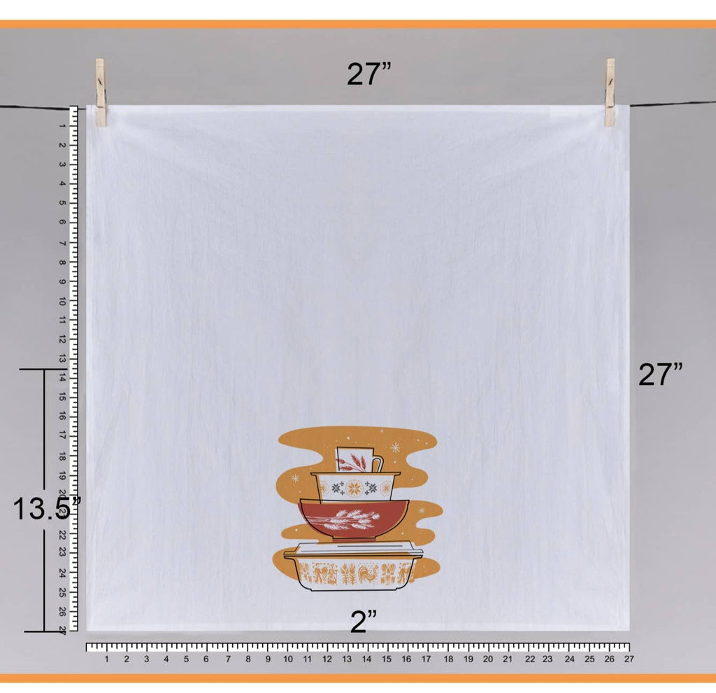 Pyrex Pumpkin Butterprint Tea Towel — Vintage Bowl Stack Print