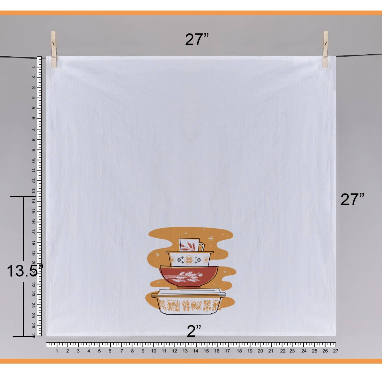 Pyrex Pumpkin Butterprint Tea Towel — Vintage Bowl Stack Print