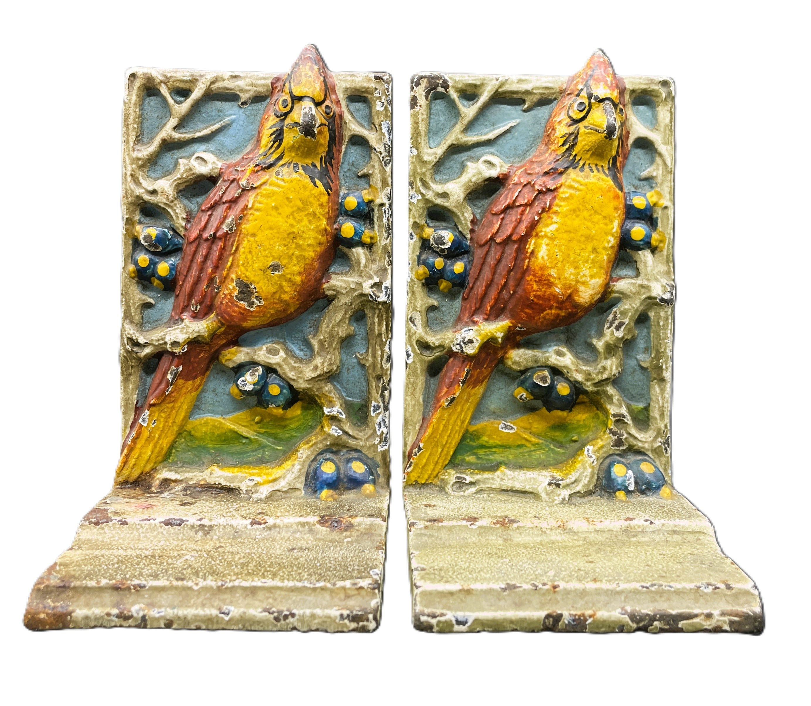 ANTIQUE Hubley CAST IRON Cardinal BIRD BOOKENDS