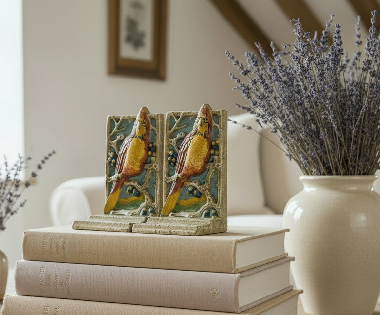 ANTIQUE Hubley CAST IRON Cardinal BIRD BOOKENDS