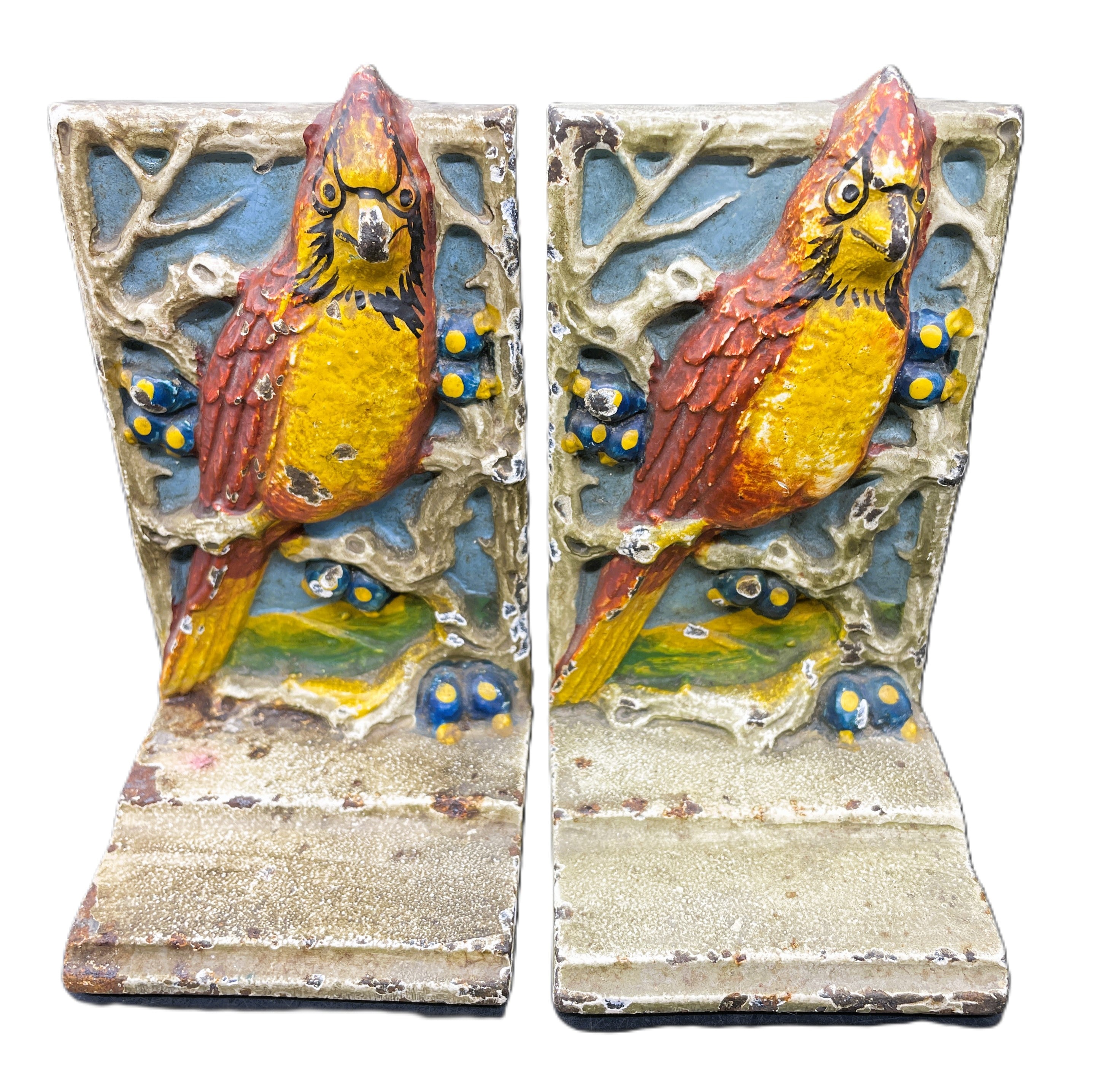 ANTIQUE Hubley CAST IRON Cardinal BIRD BOOKENDS