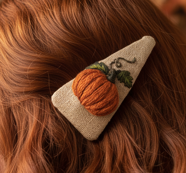 Pumpkin Hand-Embroidered Halloween Hair Clip Barette