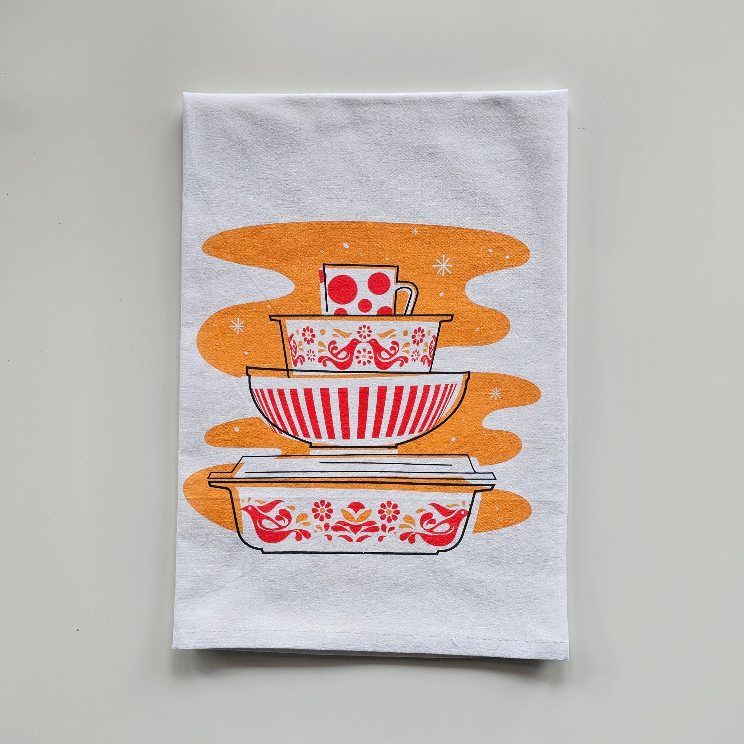 Vintage Pyrex Friendship Tea Towel - Premium Cotton Flour Sack Kitchen Towel