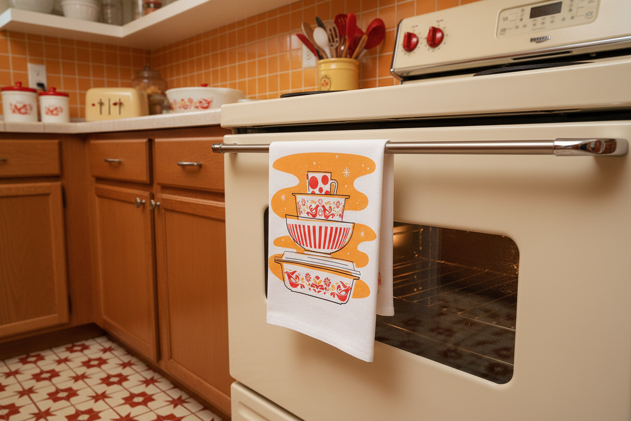 Vintage Pyrex Friendship Tea Towel - Premium Cotton Flour Sack Kitchen Towel