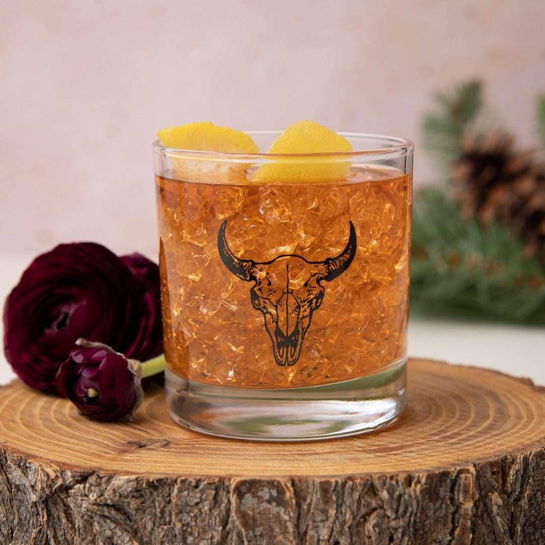 Buffalo Skull Rocks Glass — 11oz Whiskey Glass