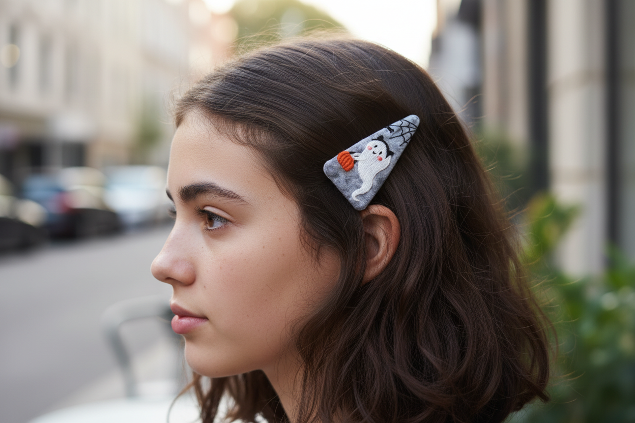 Ghost Hand-Embroidered Halloween Hair Clip Barette