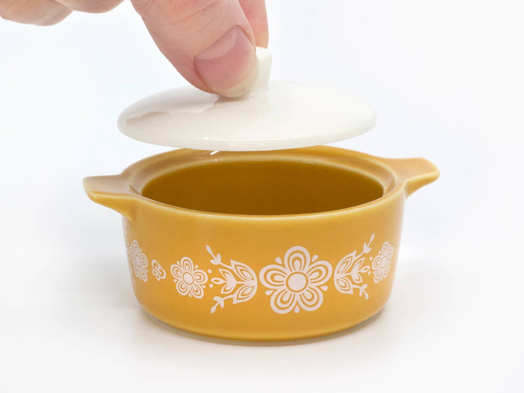 Vintage Pyrex-Inspired Ceramic Trinket Box | Butterfly Gold