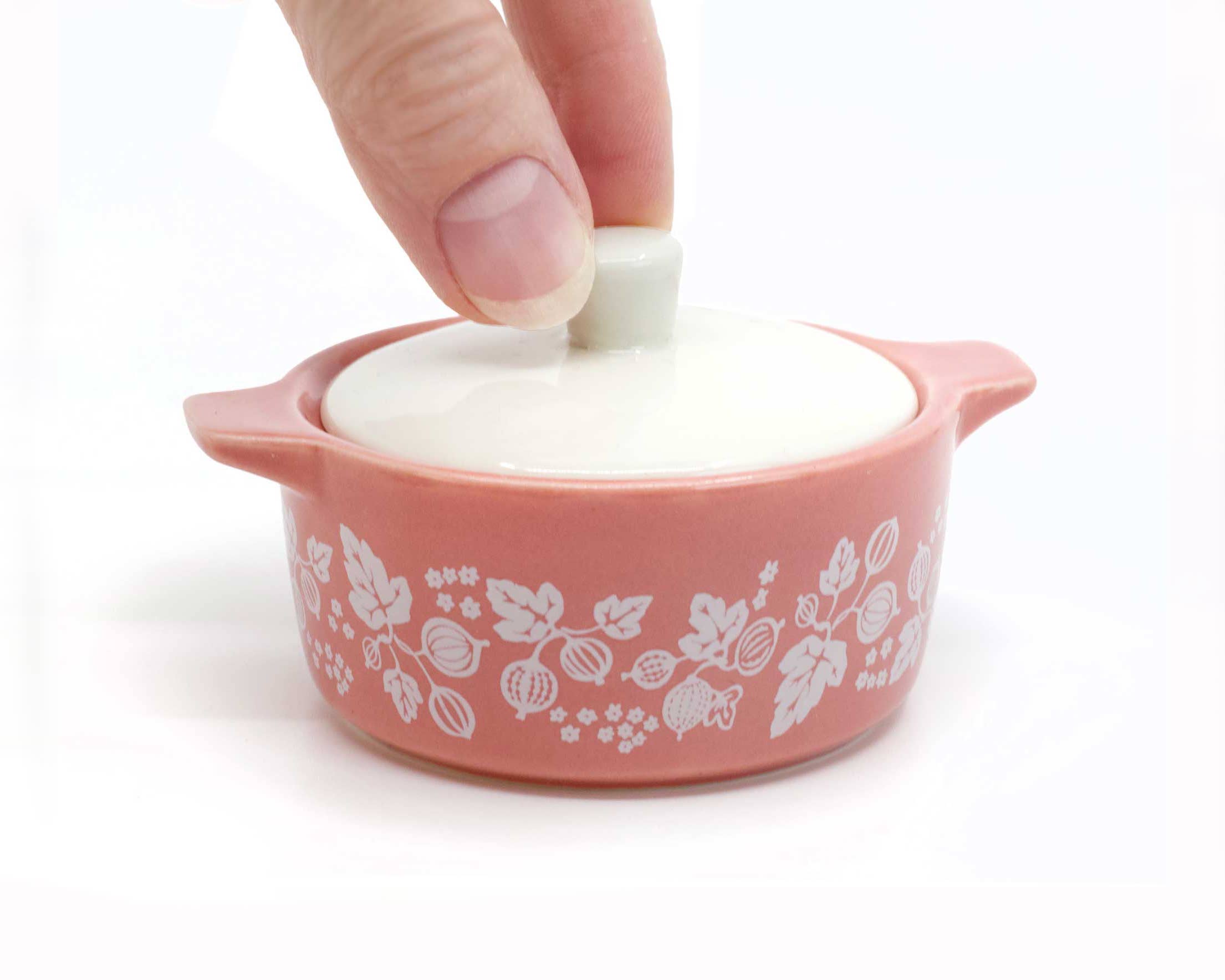 Vintage Pyrex-Inspired Ceramic Trinket Box | Pink Gooseberry Casserole Style