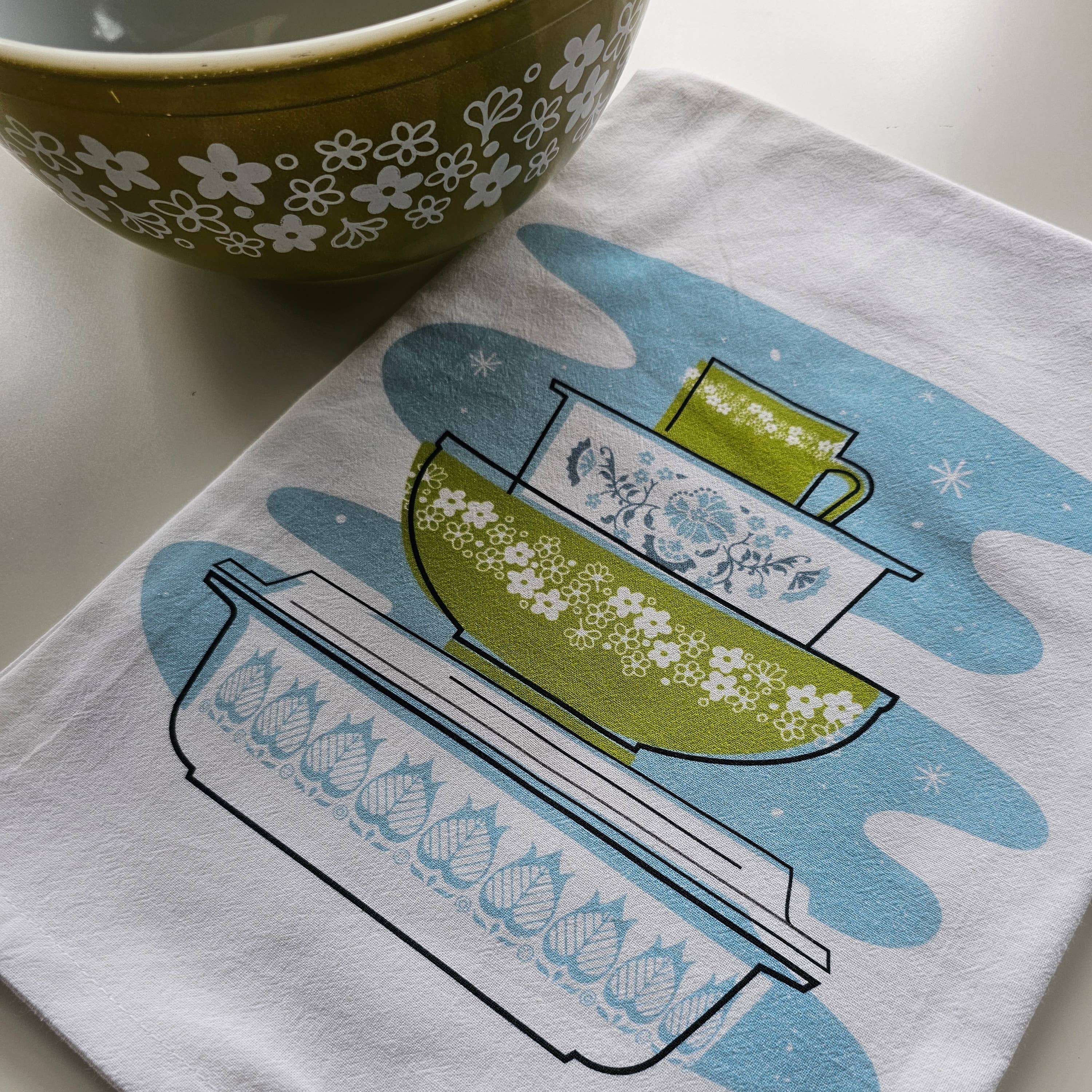 Vintage Pyrex Spring Blossom Tea Towel - Premium Cotton Flour Sack Kitchen Towel