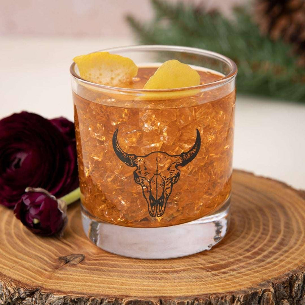 Buffalo Skull Rocks Glass — 11oz Whiskey Glass