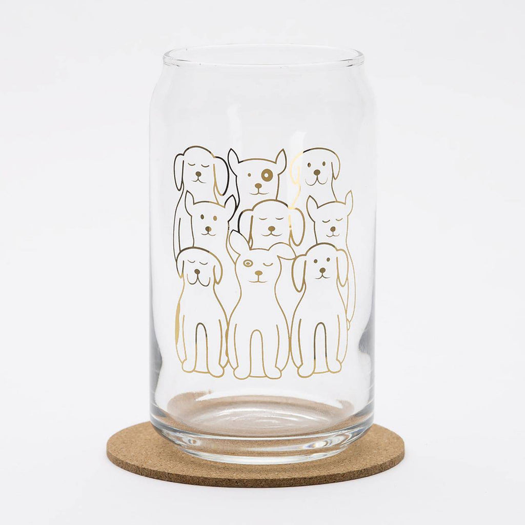 Dogs Beer Can Glass — 16oz | 20K Gold Ink | Hand-Drawn