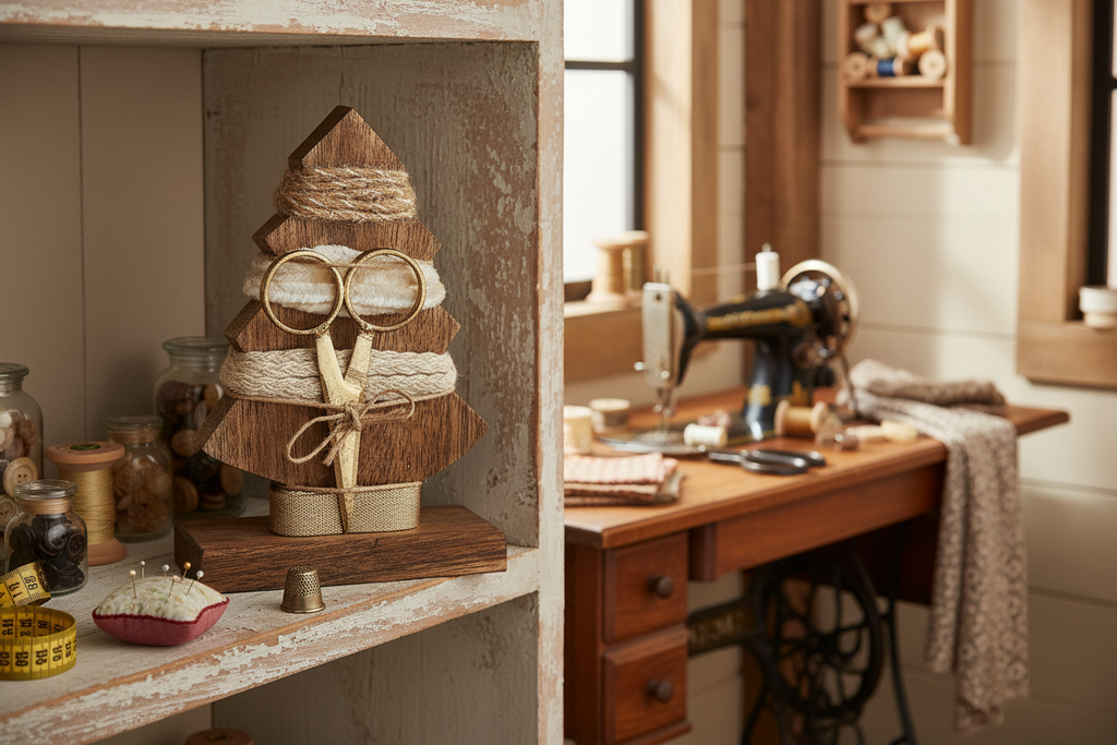 Rustic Champagne Ribbon Set - 4 Spools with Scissors on Wood Holder