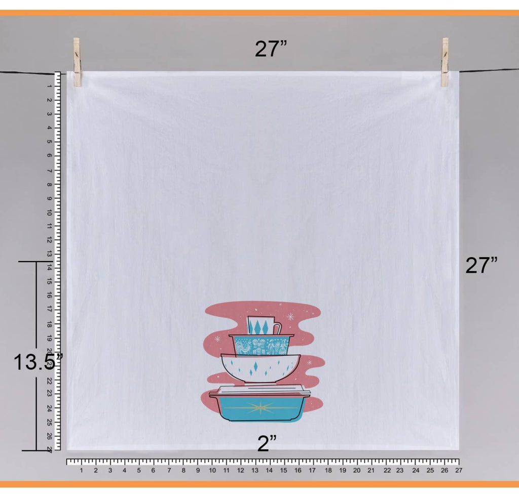 Pyrex Tea Towel - Turquoise Starburst Bowl Stack