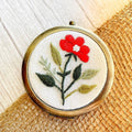 Red Camellia Hand-Embroidered Compact Mirror