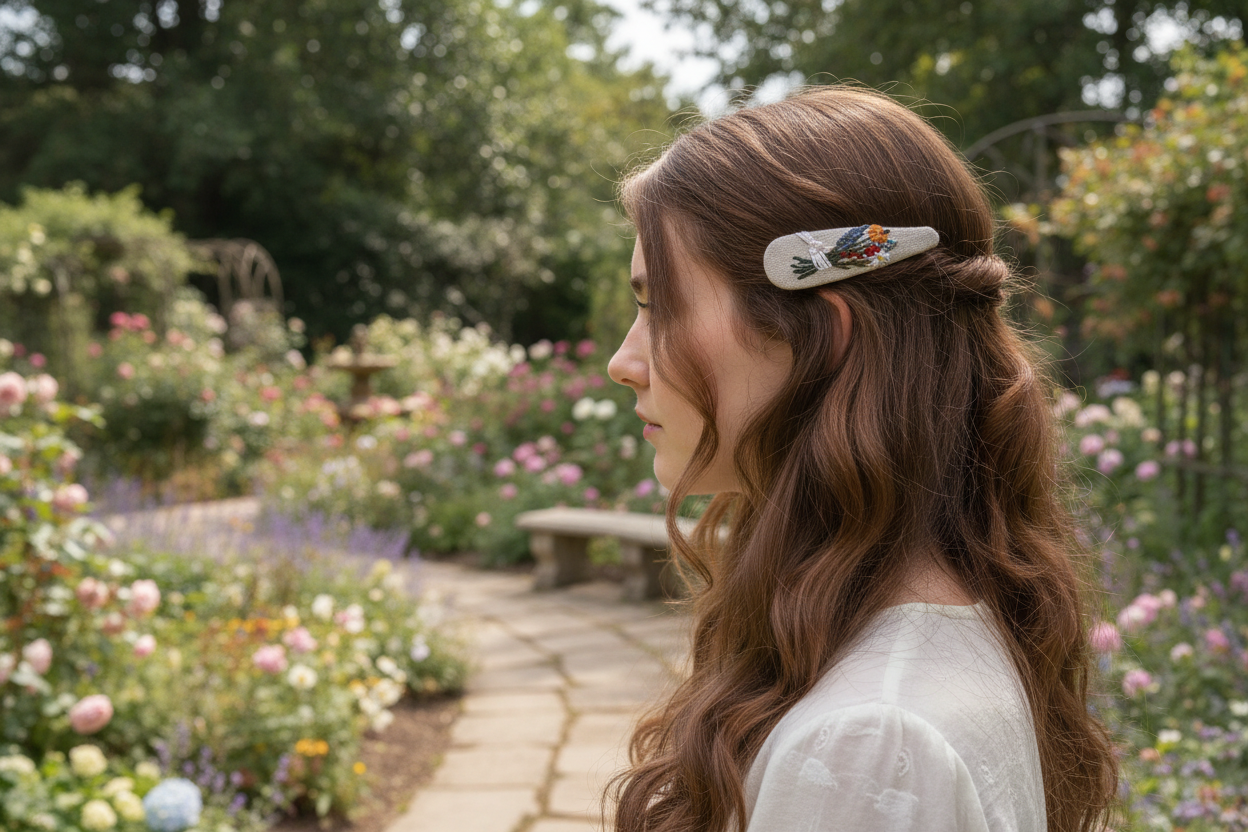 Halloween Floral Hand-Embroidered Hair Clip Barette