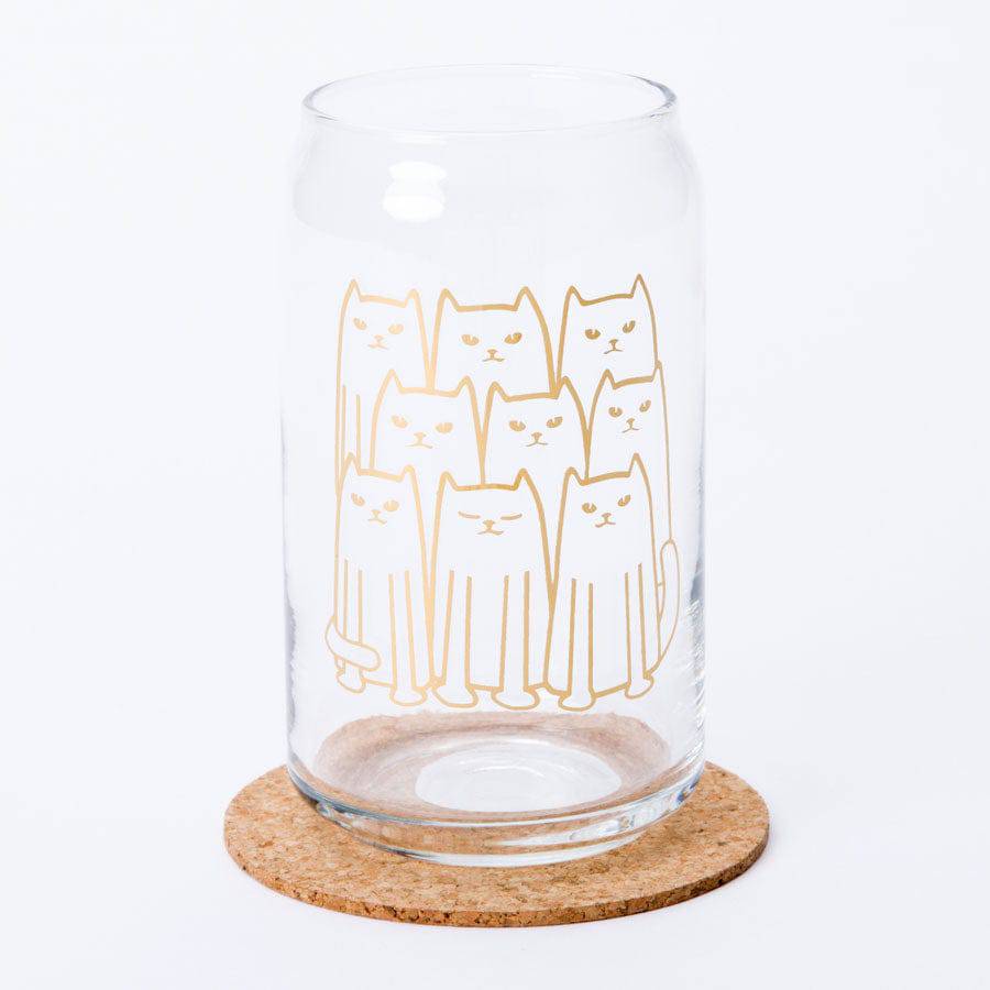 Cats Beer Can Glass — 16oz | 20K Gold Ink | Hand-Drawn