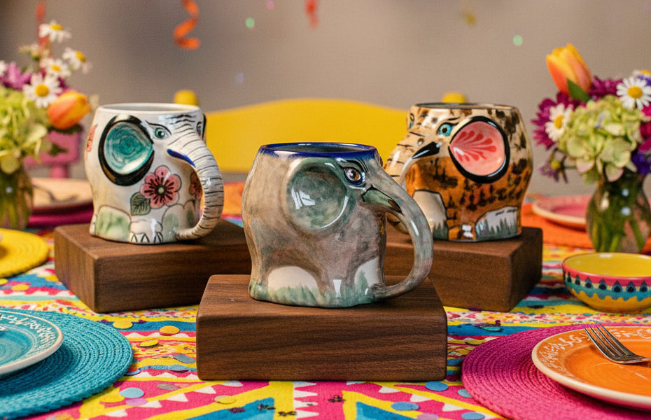 Elephant Mug hand painted by artisans in San Antonio Palopo Guatemala