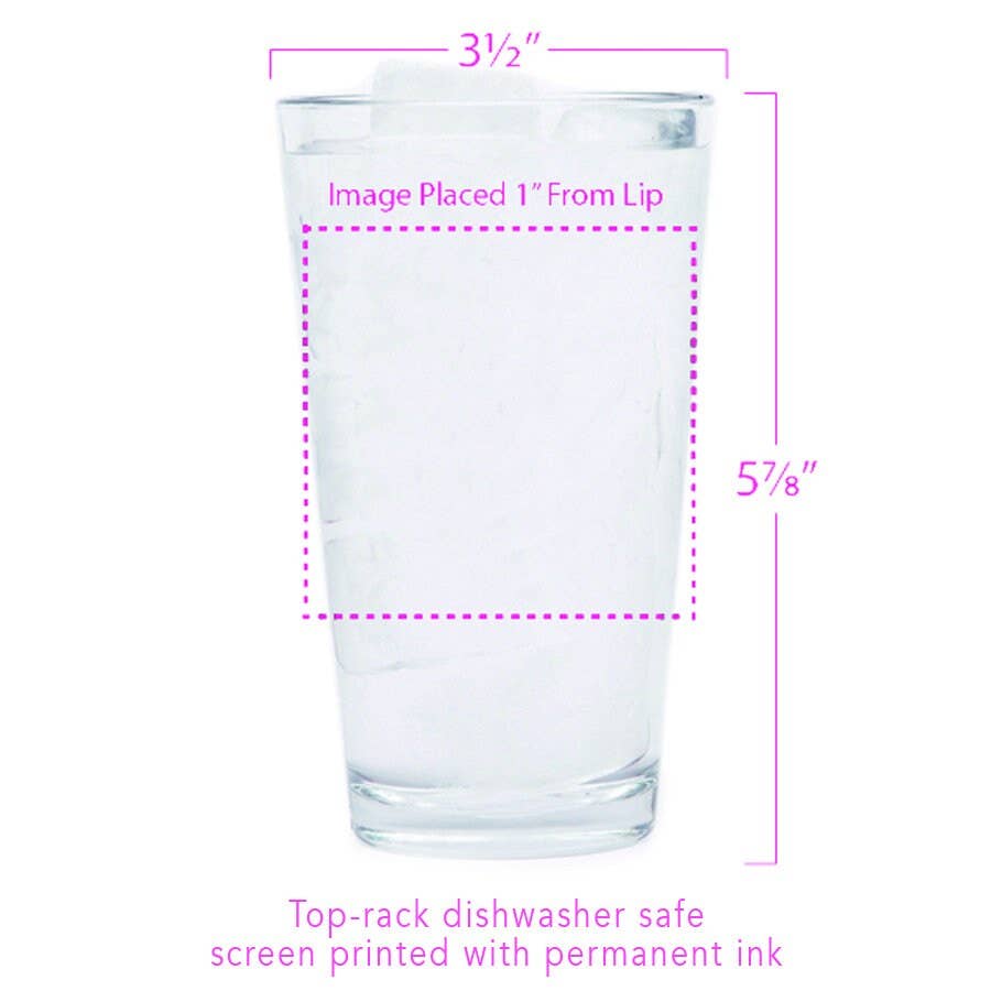 Retro Camper Trailer Pint Glass — 16 oz Screen-Printed Beer Glass | Teal Ink