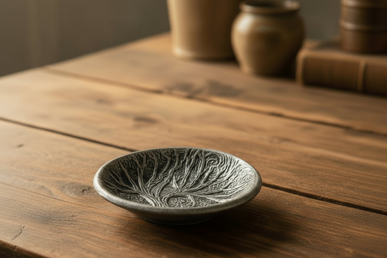 Pottery Dish Bowl - Tree Moon Hand Crafted Art Pottery