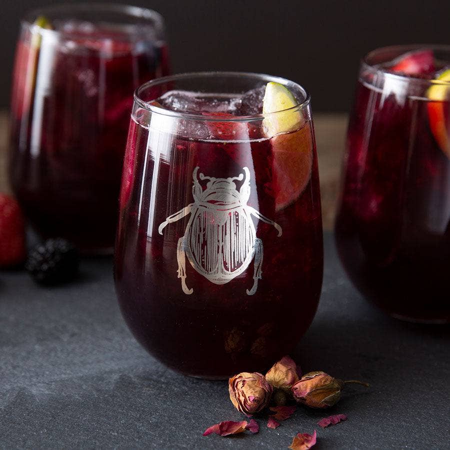 Scarab Beetle Stemless Wine Glass — 17oz | Platinum Silver