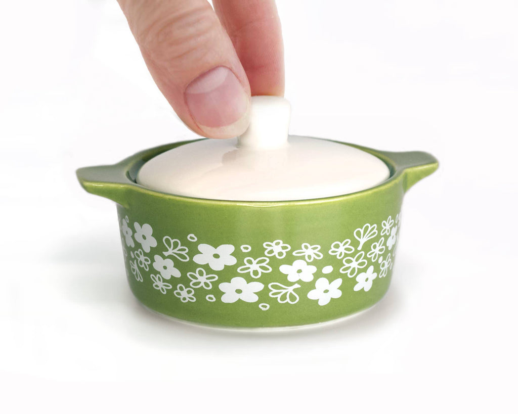 Vintage Pyrex-Inspired Ceramic Trinket Box | Spring Blossom Green Casserole Style