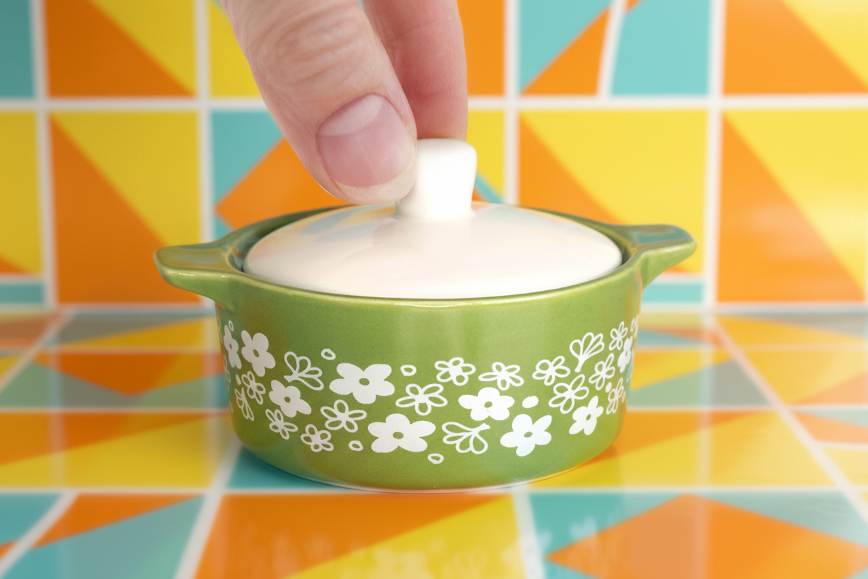 Vintage Pyrex-Inspired Ceramic Trinket Box | Spring Blossom Green Casserole Style