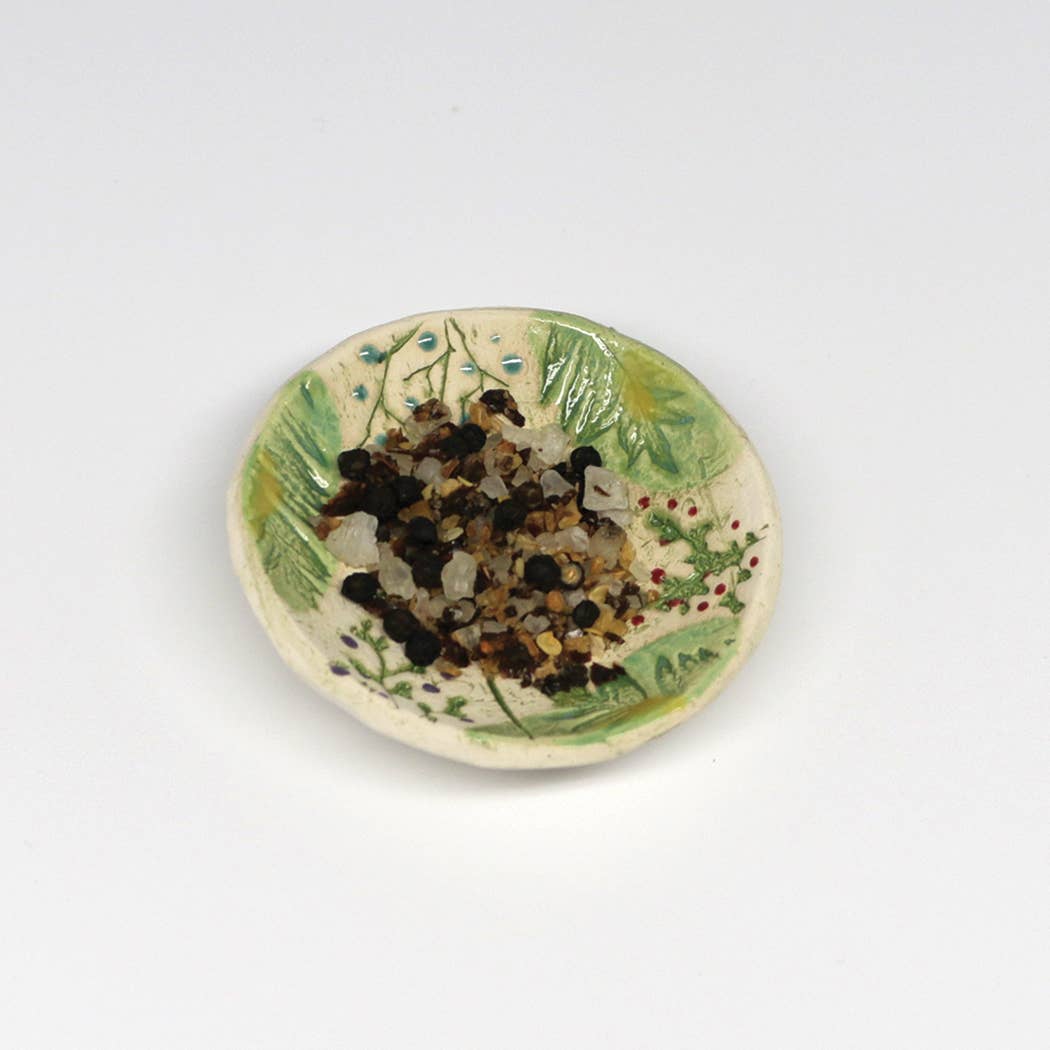 Pottery Dish Bowl - Pressed Flowers Hand Crafted Art Pottery