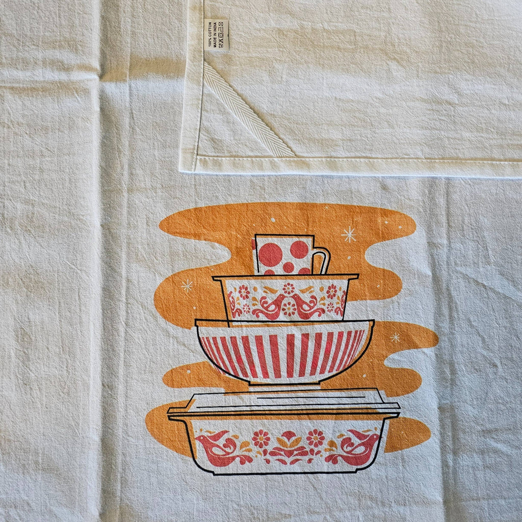 Vintage Pyrex Friendship Tea Towel - Premium Cotton Flour Sack Kitchen Towel