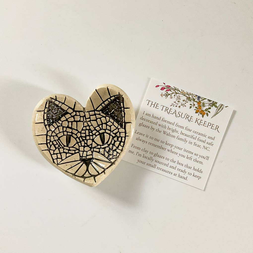 Pottery Dish Bowl - Cat Face Hand Crafted Art Pottery