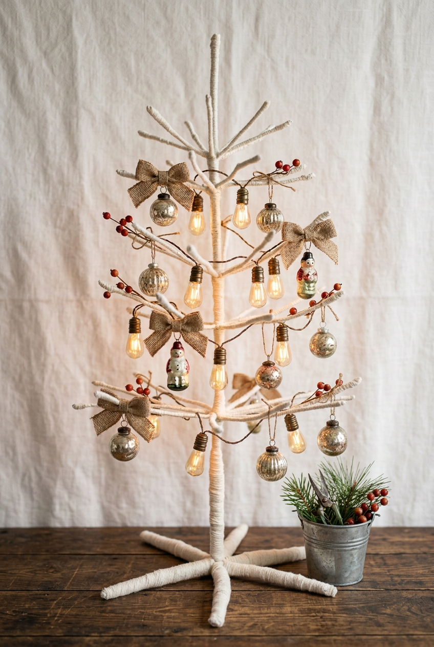 Woodland Woolie Ornament Display Tree - White, 34" Holiday