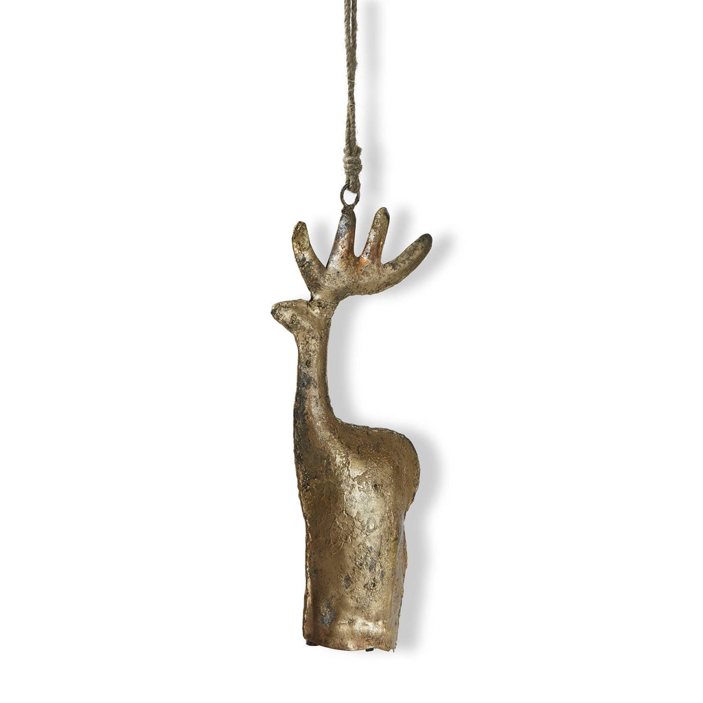 Large Antique Gold Reindeer Bell - Rustic Iron Christmas Decor