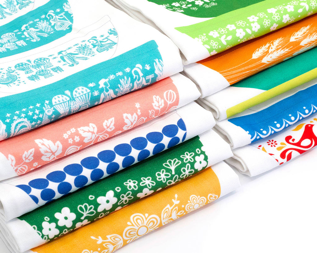 Vintage Pyrex style Bowl Stack Cotton Tea Towel, Butterprint