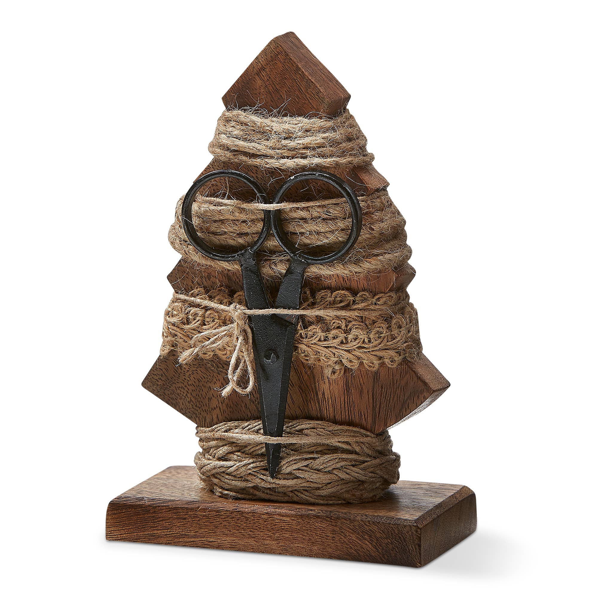 Primitive Natural Christmas Ribbon Set - 4 Spools with Iron Scissors on Wood Holder