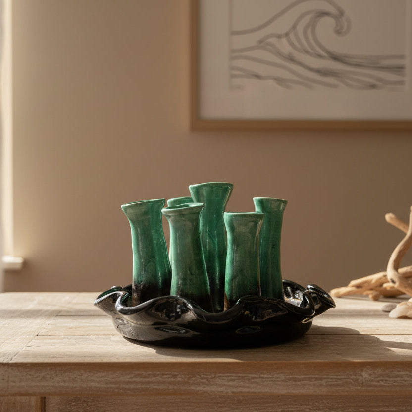 Handmade FOLEY Art Pottery Flower Vase Flower Frog: Green Pen Holder Centerpiece