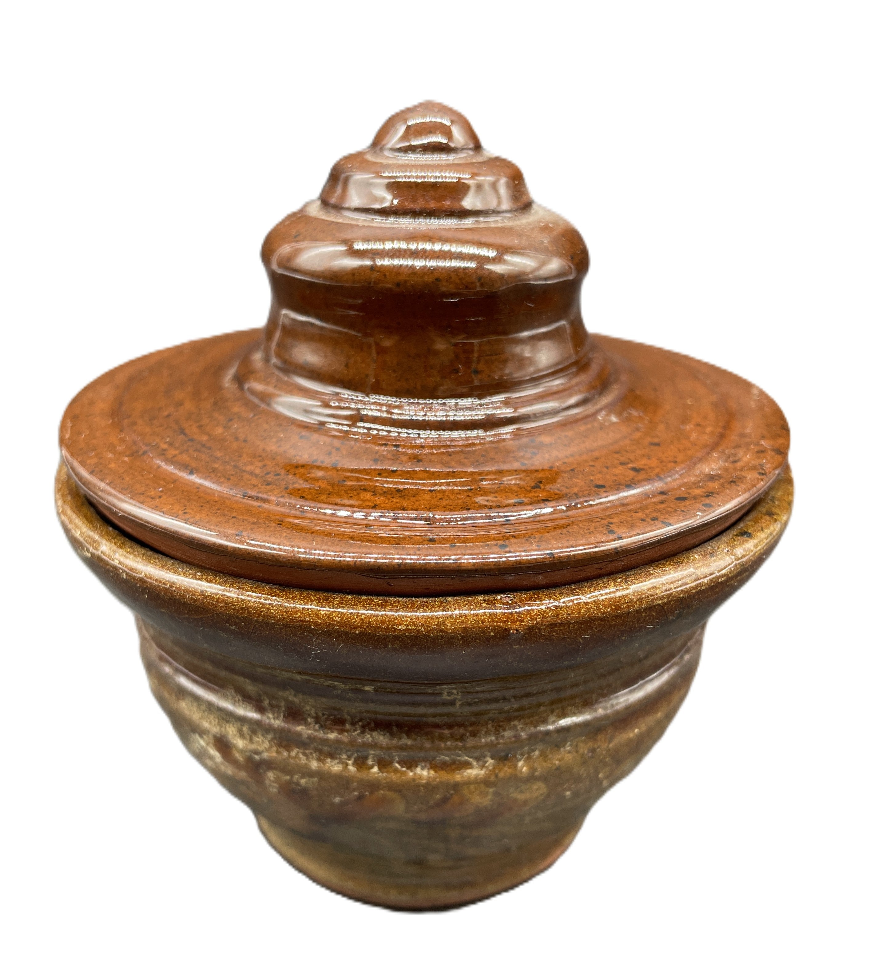 Studio Pottery Lidded Bowl Brown Glaze Handmade Dish