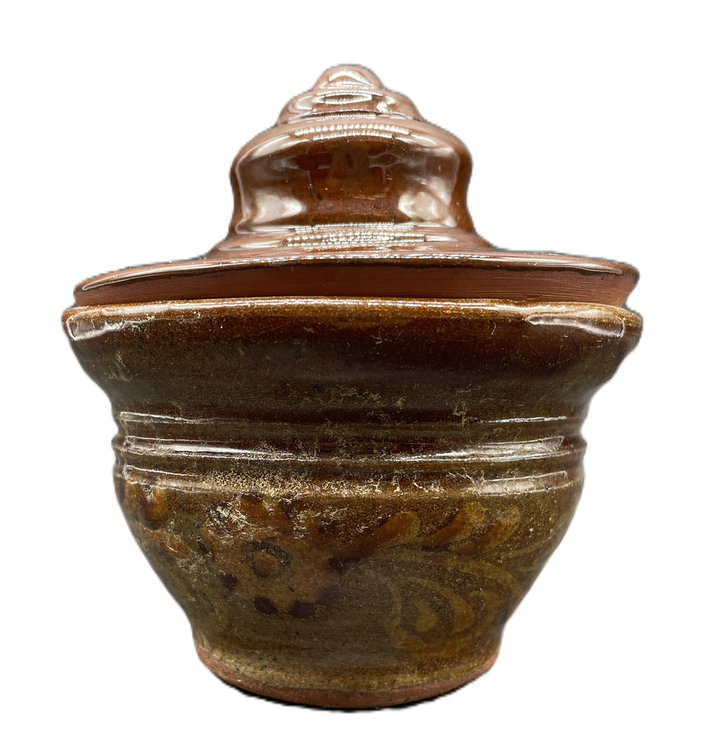 Studio Pottery Lidded Bowl Brown Glaze Handmade Dish