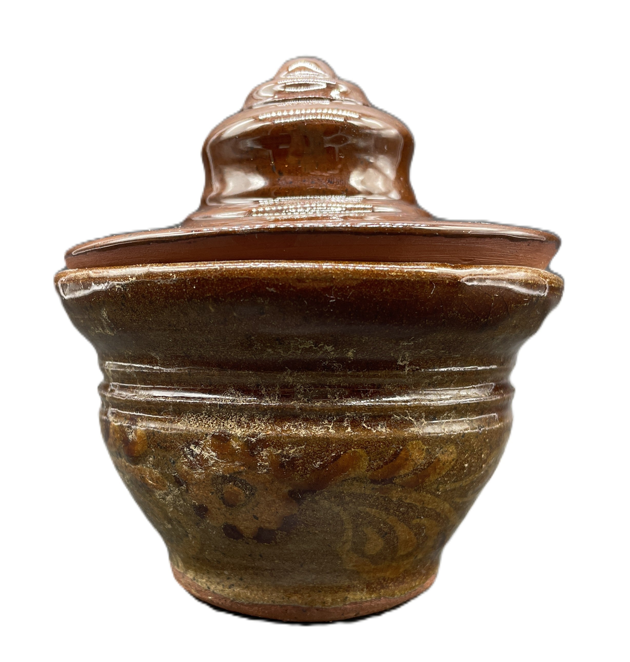 Studio Pottery Lidded Bowl Brown Glaze Handmade Dish
