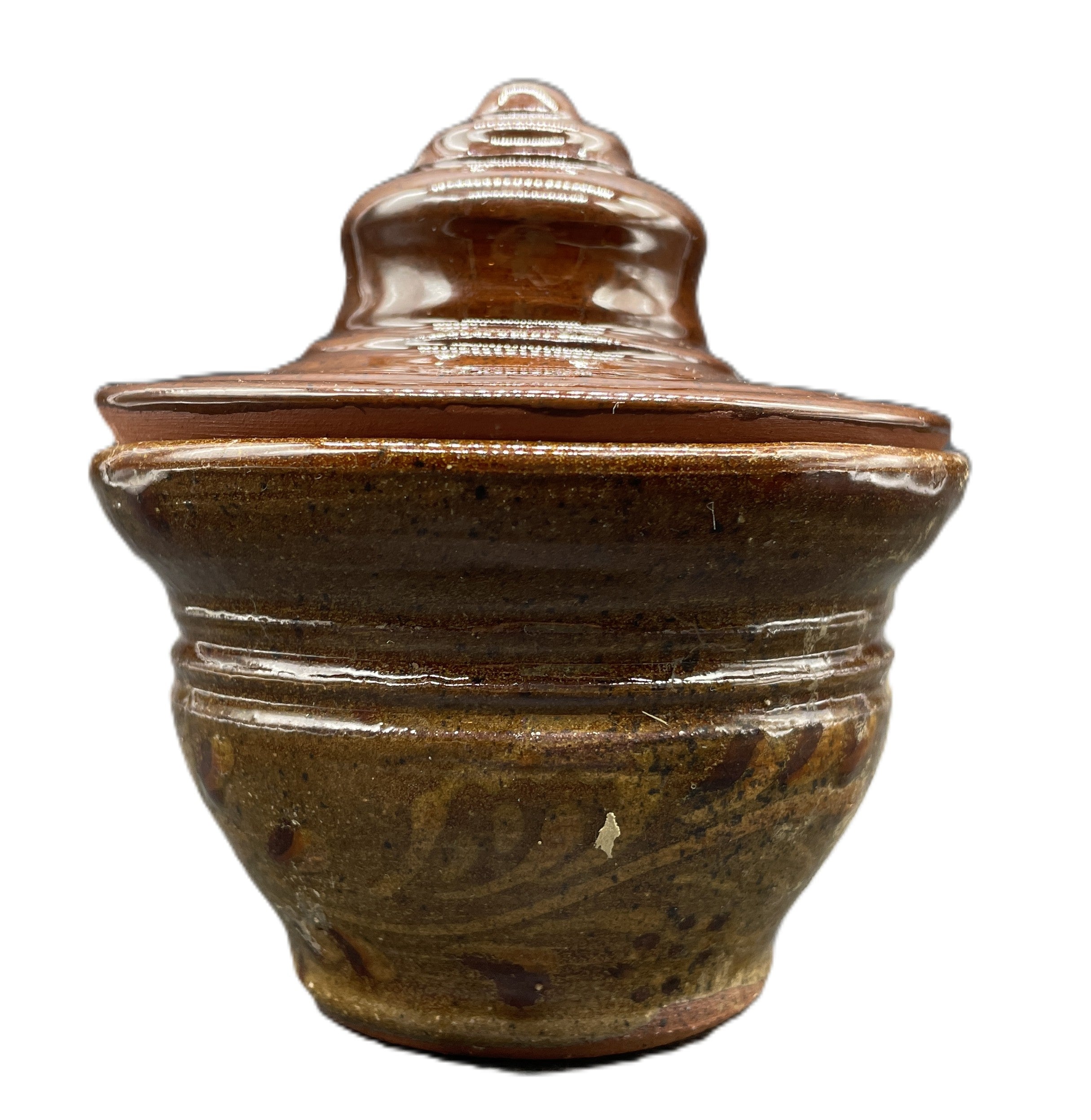 Studio Pottery Lidded Bowl Brown Glaze Handmade Dish