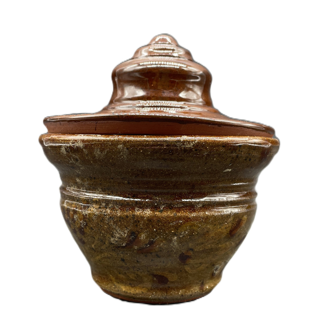 Studio Pottery Lidded Bowl Brown Glaze Handmade Dish