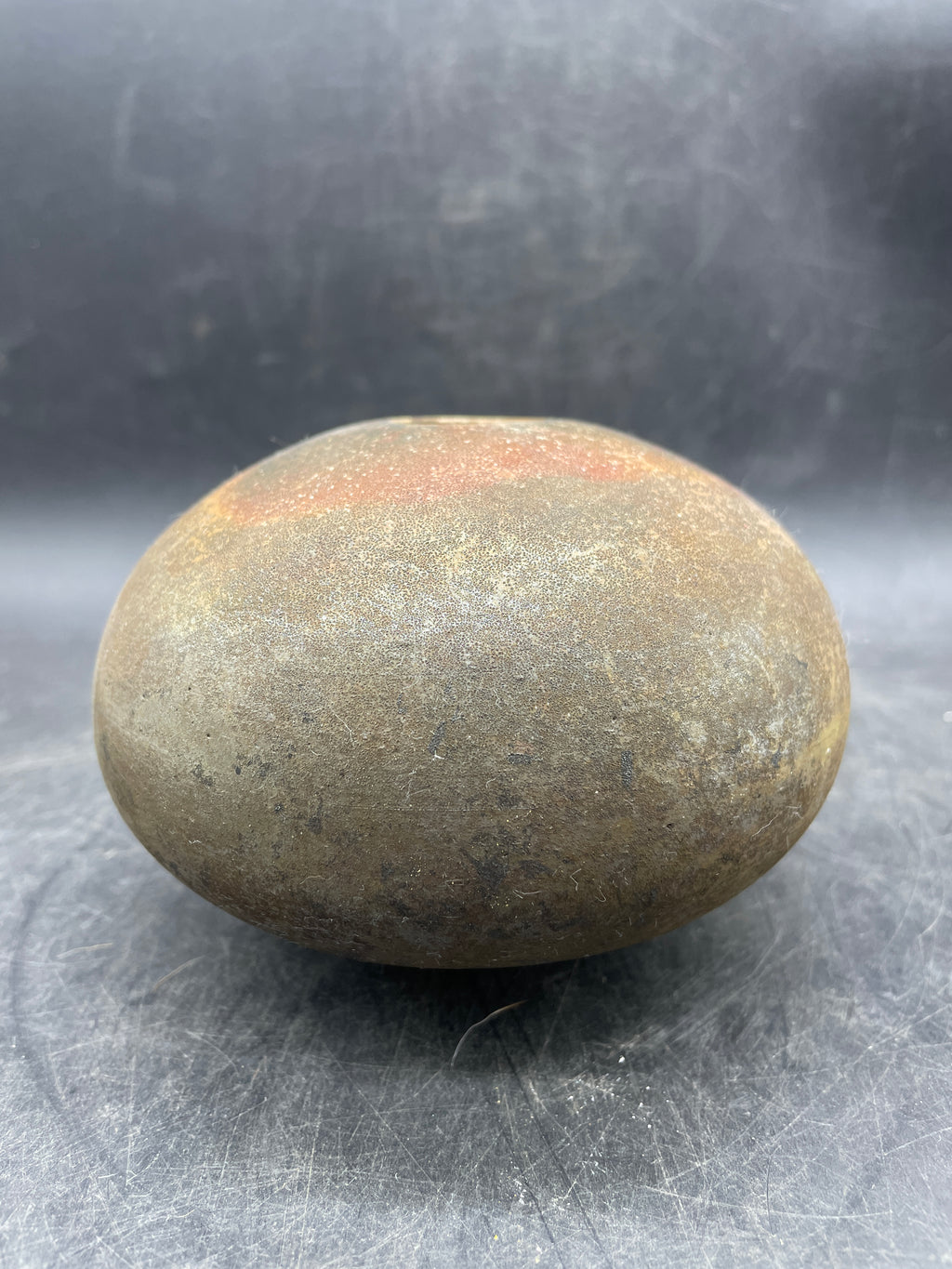 Studio Pottery Bud Vase Round Brown Green Earth Tone Handmade Signed